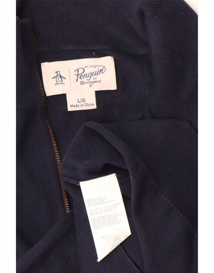 Maglione da uomo con zip e collo Penguin, grande, in cotone blu navy