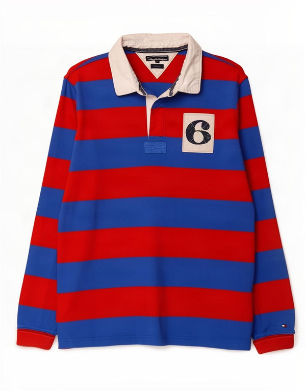 Polo da rugby grafica da uomo con vestibilità vintage Tommy Hilfiger XL a righe blu
