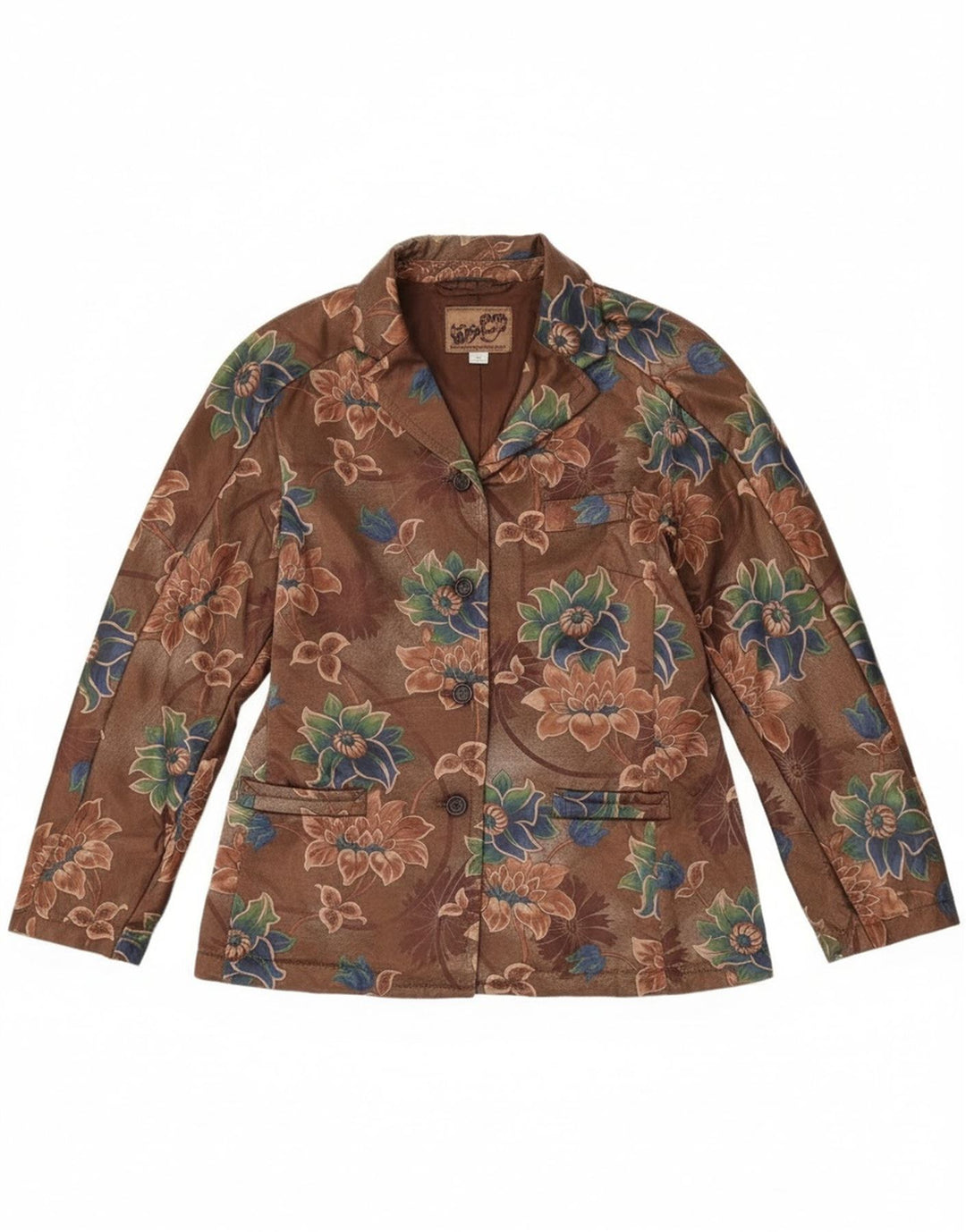 Giacca blazer vintage da donna a 4 bottoni UK 14 marrone medio floreale