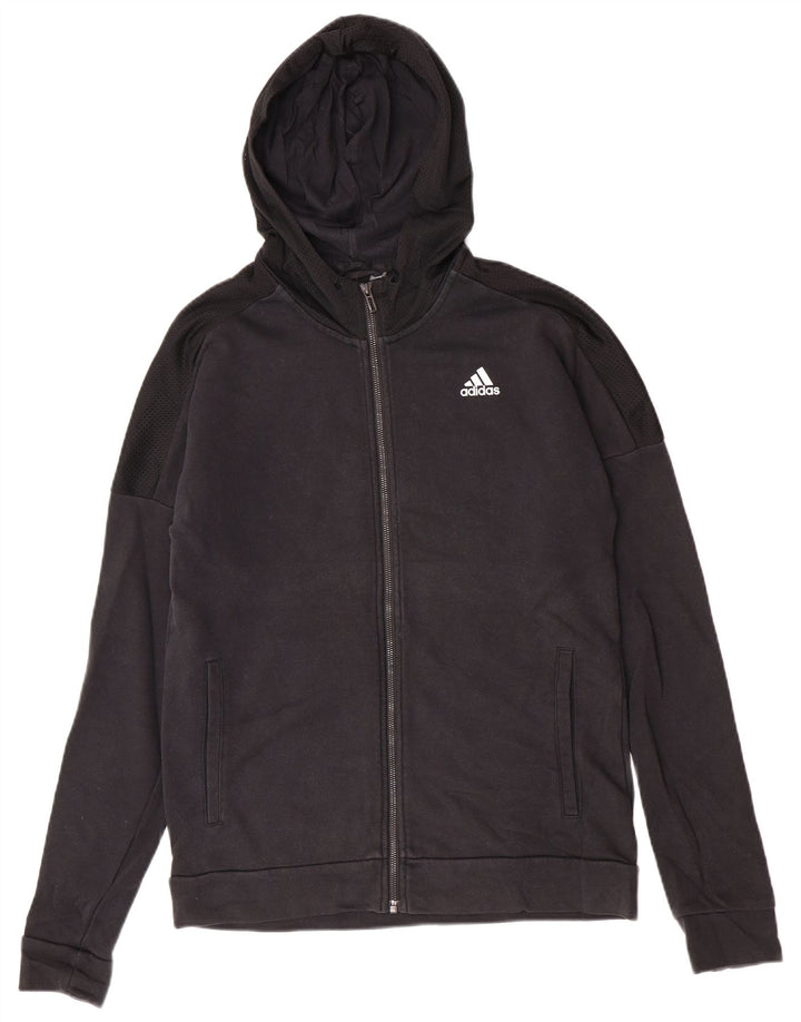 Maglione con cappuccio e zip Adidas da uomo in cotone nero medio