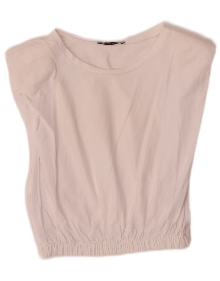 Top corto da donna Zara in camicetta UK 12 cotone bianco medio