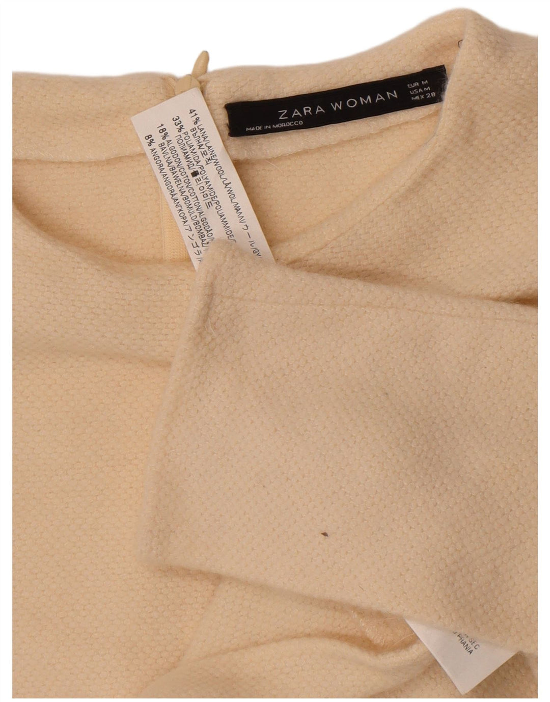 Maglione corto girocollo da donna Zara UK 12 lana media bianco sporco