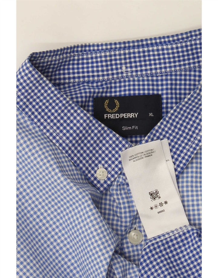 Camicia slim fit da uomo Fred Perry XL in cotone a quadretti blu
