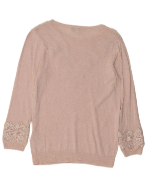 MONSOON Maglione oversize da donna con scollo a barca UK 8 Piccolo motivo cachemire rosa