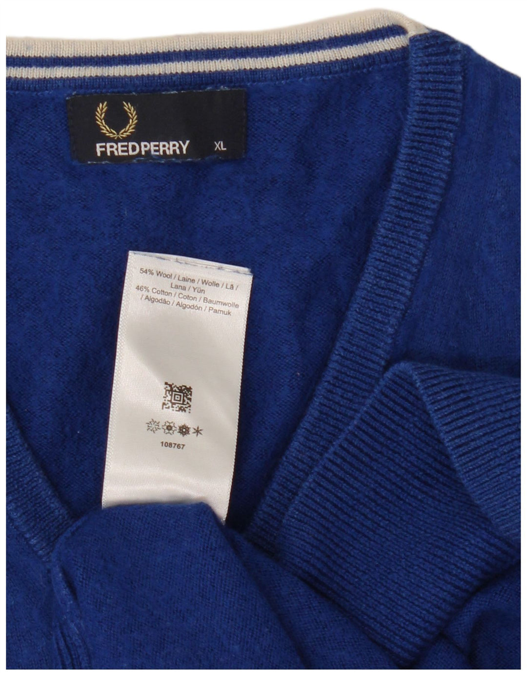 Maglione da uomo con scollo a V Fred Perry XL in lana blu