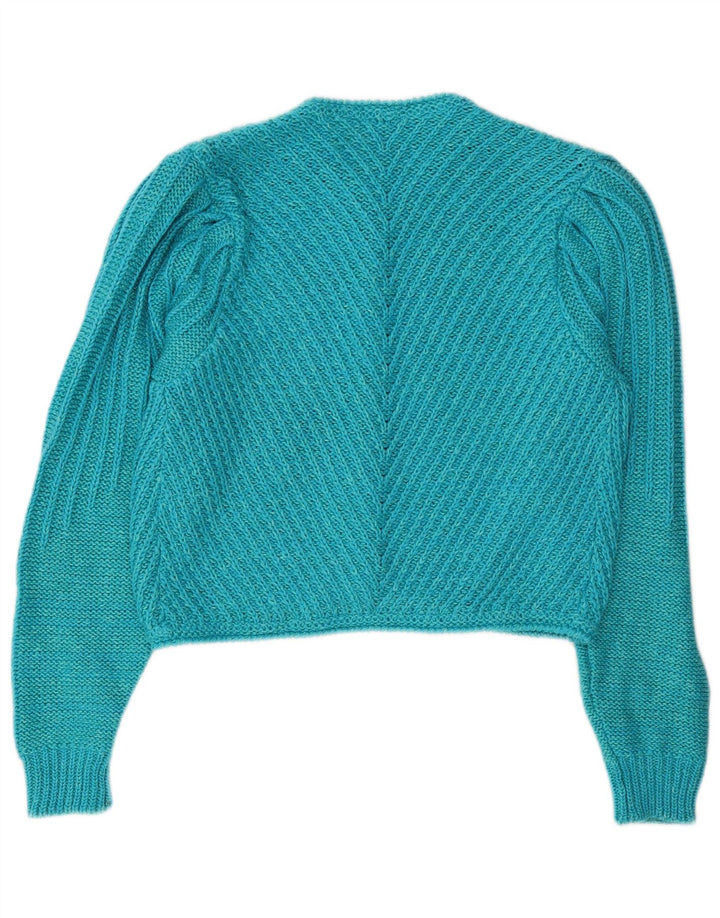 Maglione cardigan corto da donna vintage UK 14 blu medio