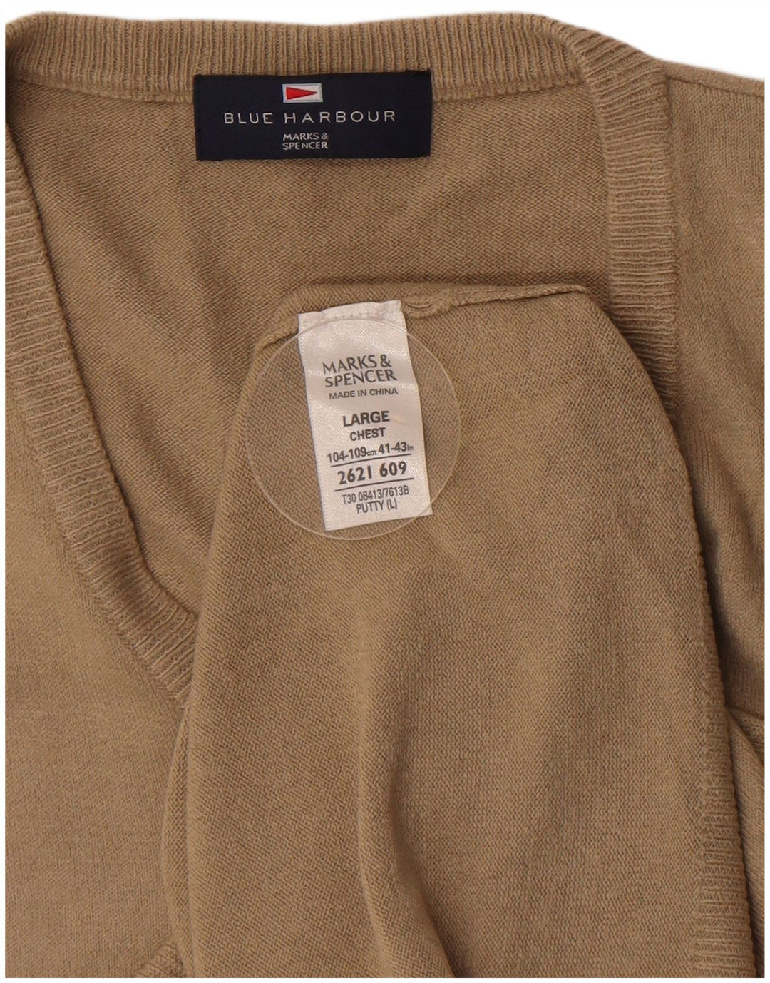 Marks & Spencer Canotta da uomo blu Harbour Vest grande in acrilico beige