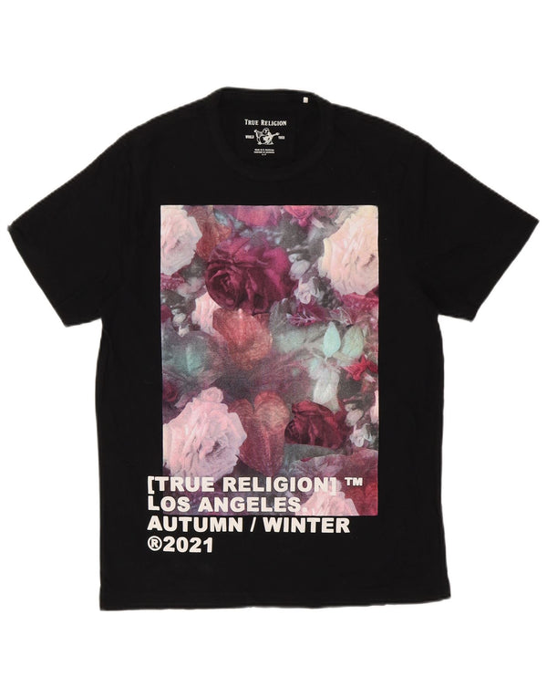 TRUE RELIGION T-shirt grafica da uomo Top piccolo cotone floreale nero