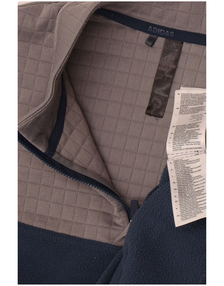 Maglione in pile da uomo con zip sul collo Adidas, poliestere color block medio blu navy