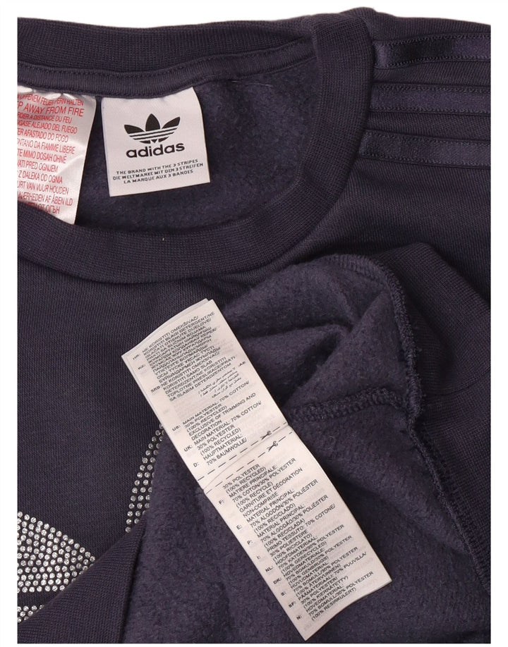 Felpa grafica da donna ADIDAS, maglione UK 12, cotone blu navy medio