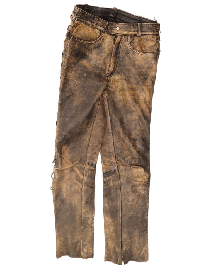 Pantaloni dritti in pelle da uomo vintage W30 L30 color kaki