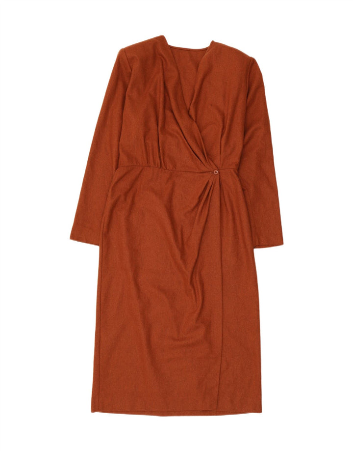 Abito vintage da donna a maniche lunghe a portafoglio IT 46 grande marrone