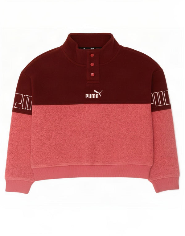 Maglione in pile Puma per ragazze con collo con bottoni grafici, 11-12 anni, color block rosa