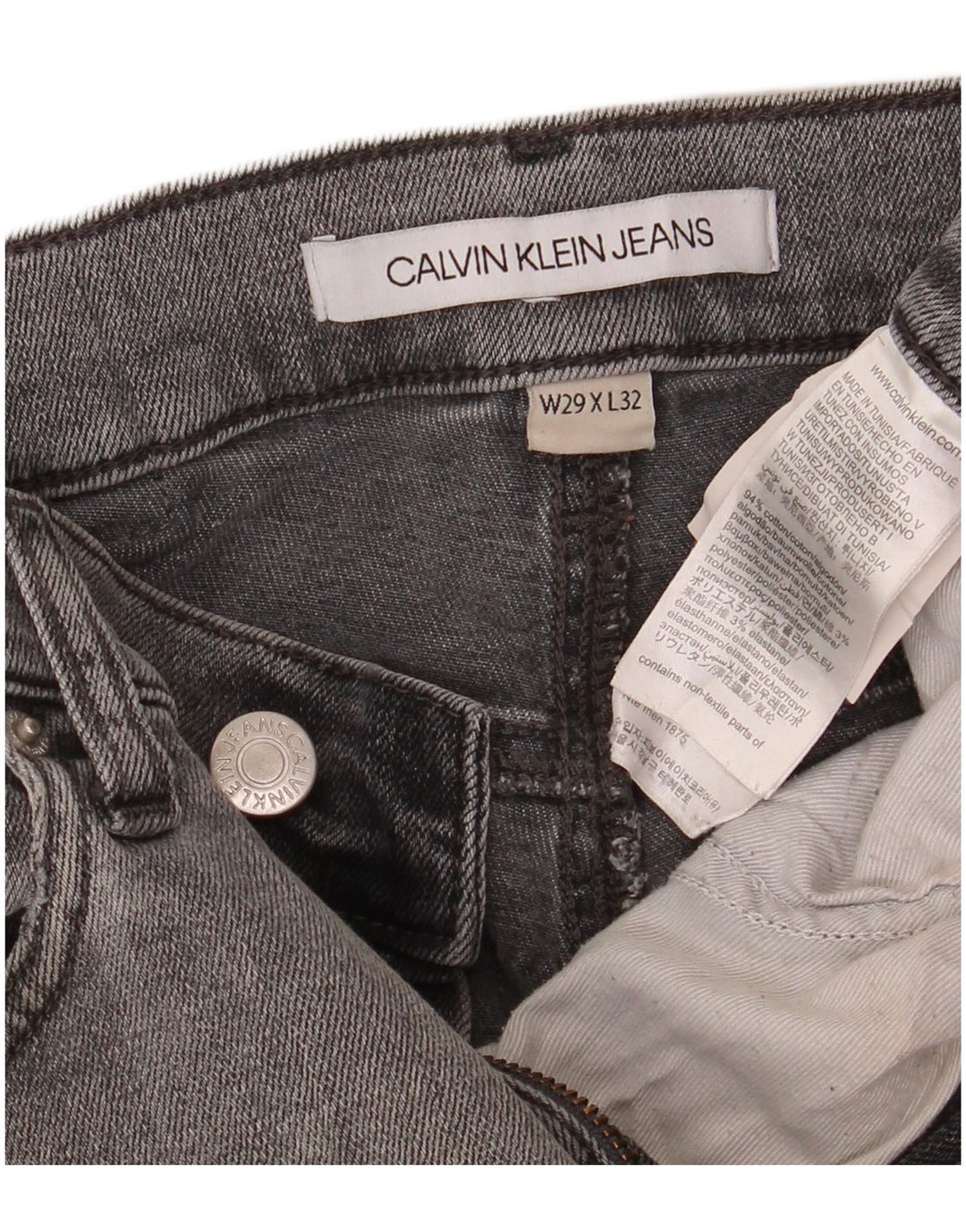 Jeans slim da uomo Calvin Klein W29 L32 cotone grigio
