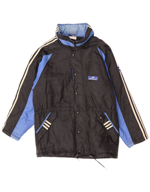 Giacca a vento con cappuccio da uomo Adidas UK 40 Large in nylon color block nero