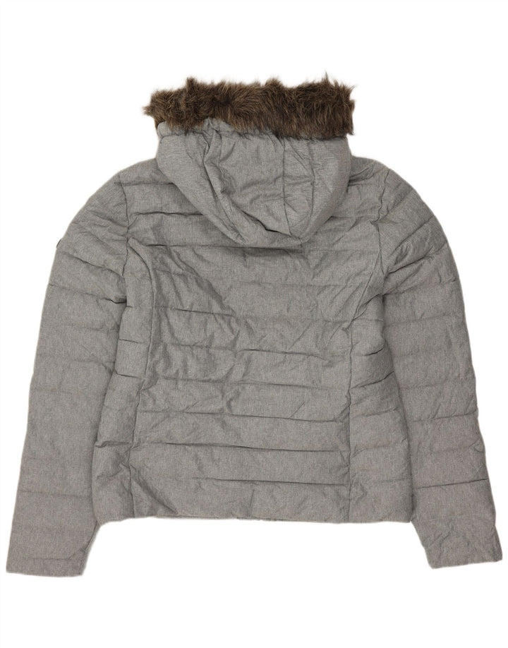 Giacca imbottita con cappuccio da donna SUPERDRY UK 14 grande poliestere grigio