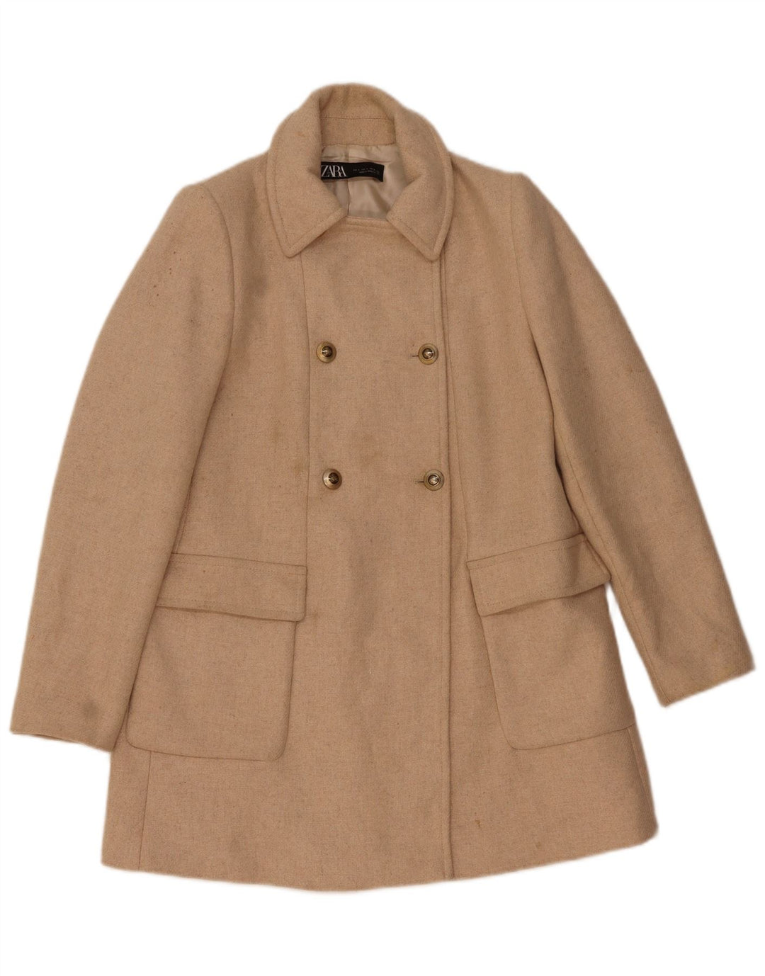 Cappotto doppiopetto da donna Zara UK 10 piccolo in lana a spina di pesce beige