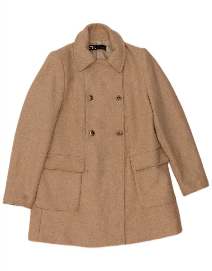 Cappotto doppiopetto da donna Zara UK 10 piccolo in lana a spina di pesce beige