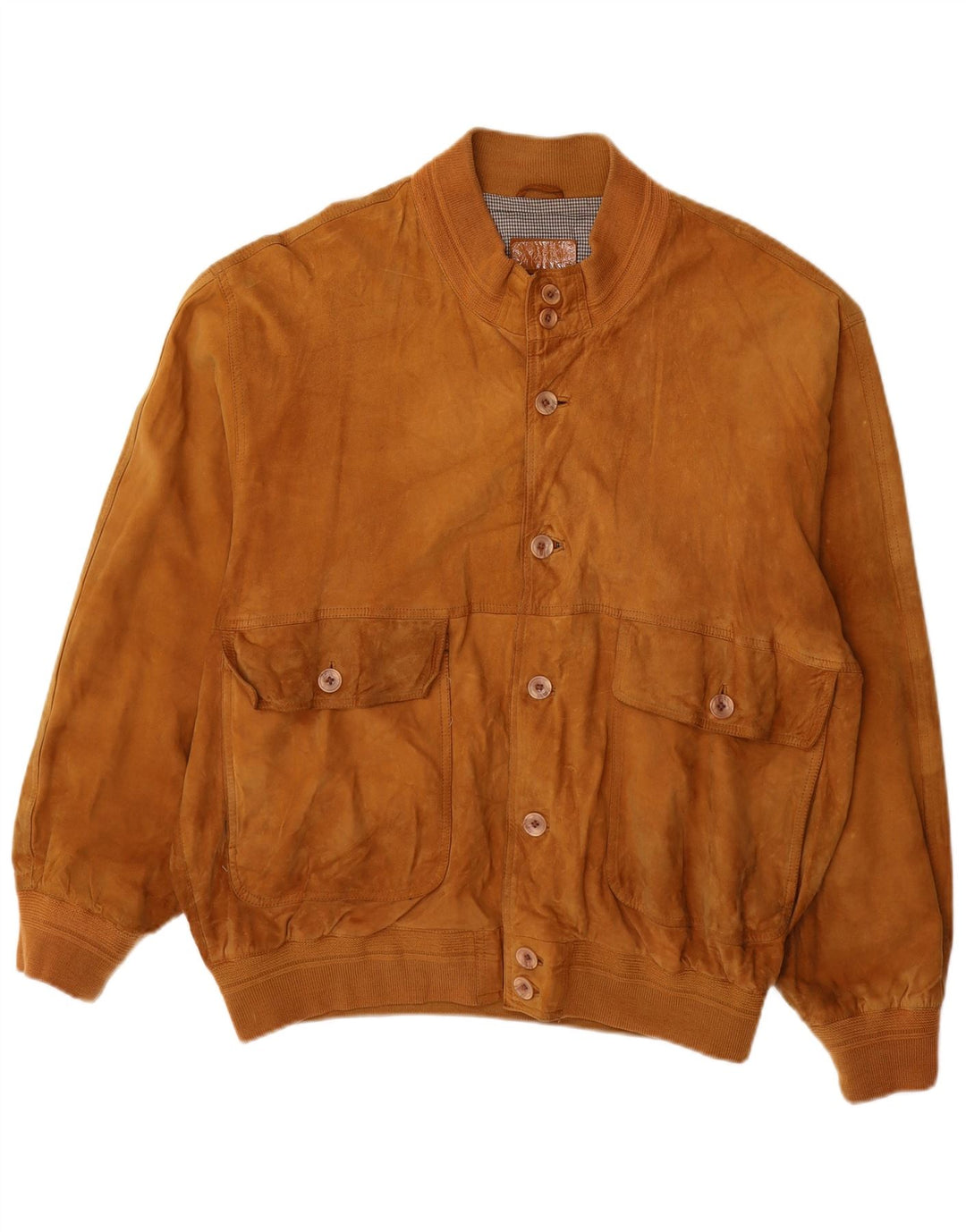Giubbotto bomber in pelle scamosciata vintage da uomo UK 42 XL in pelle marrone
