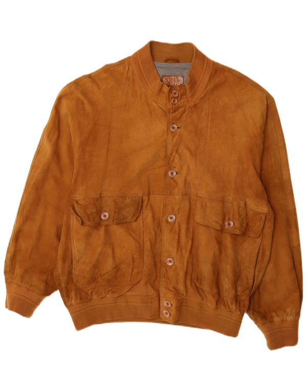 Giubbotto bomber in pelle scamosciata vintage da uomo UK 42 XL in pelle marrone