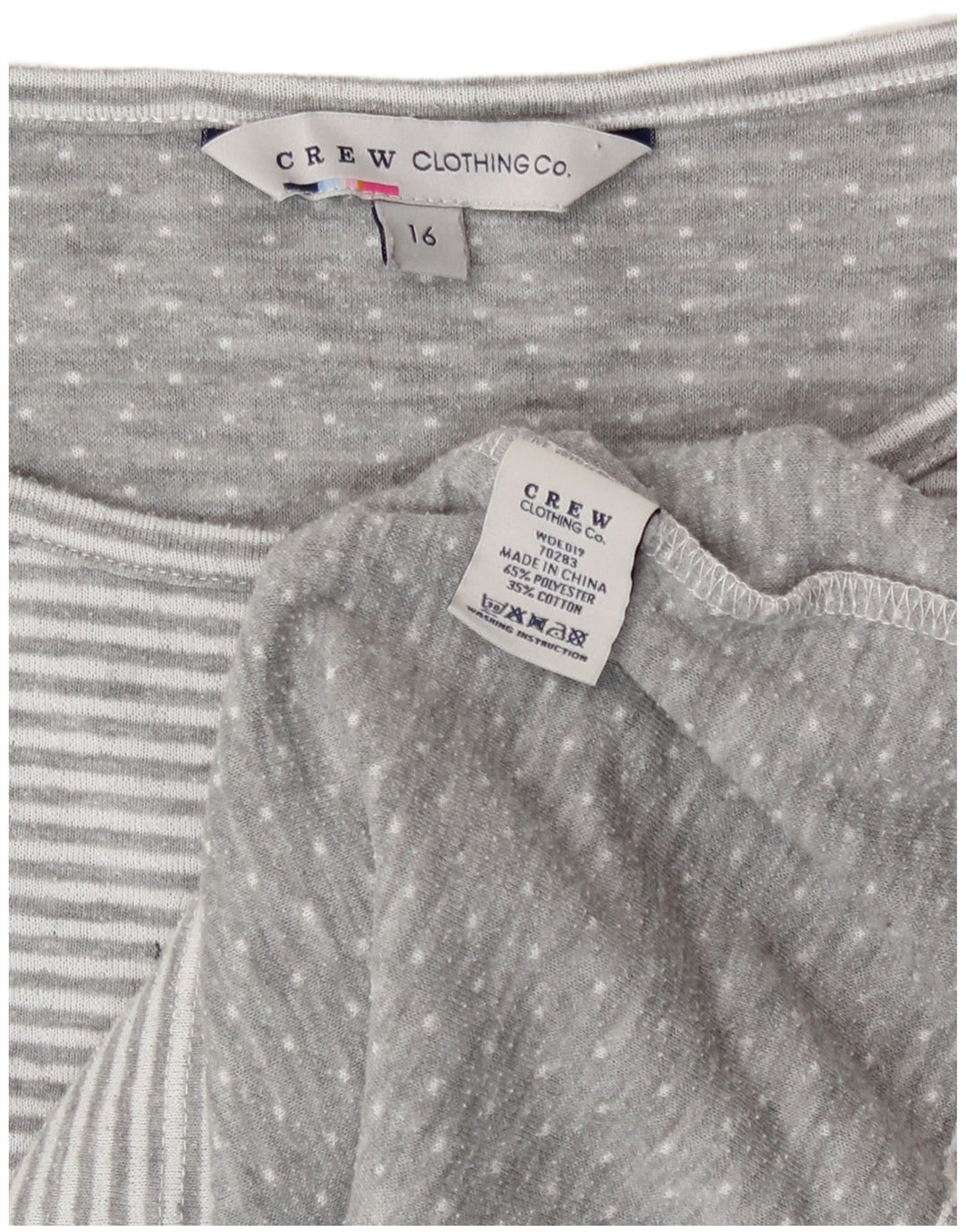 Crew Clothing Top da donna manica 3/4 UK 16 Poliestere a righe grandi grigie