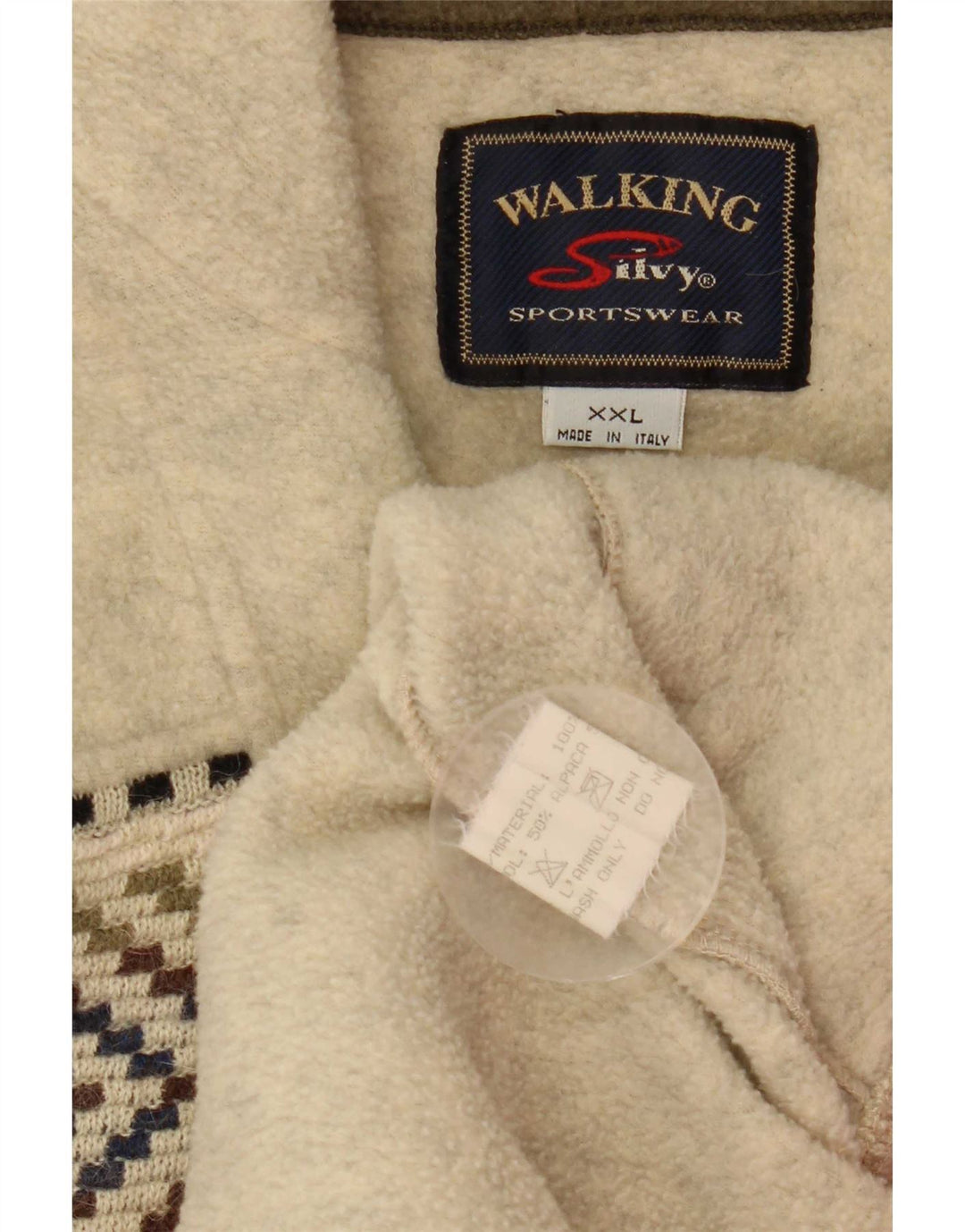 Maglione in pile da uomo Silvy con zip e collo 2XL Lana geometrica beige