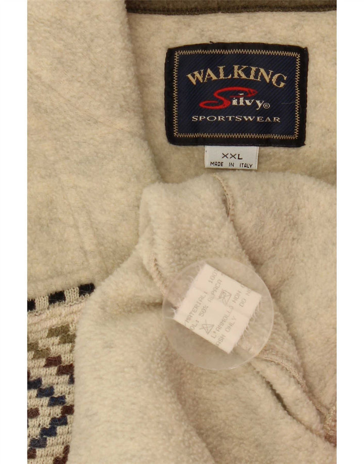 Maglione in pile da uomo Silvy con zip e collo 2XL Lana geometrica beige