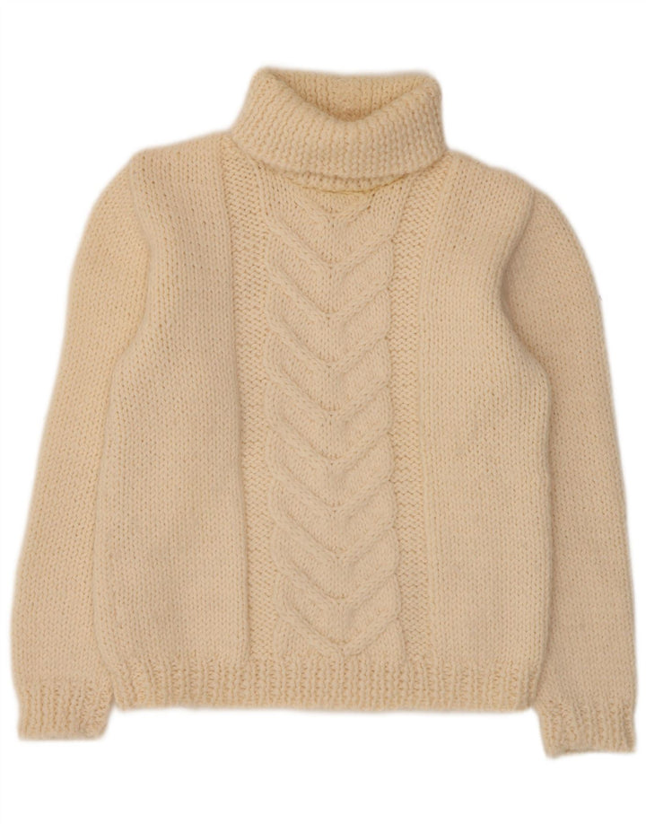 Maglione maglione vintage da donna con collo alto UK 14 medio bianco sporco