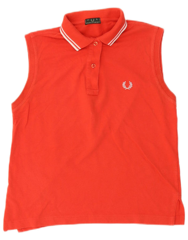 Polo senza maniche da donna Fred Perry UK 14 Large in cotone arancione