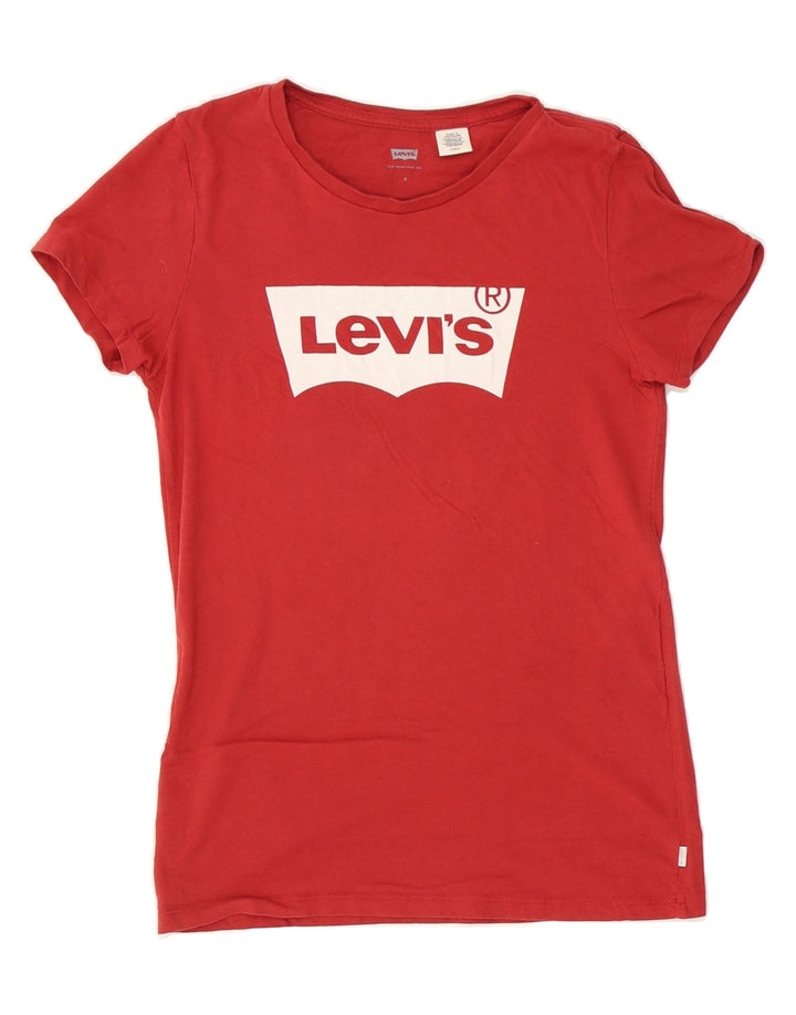 LEVI'S Womens Graphic T-Shirt Top UK 10 Small Red Cotton Vintage Levi's and Second-Hand Levi's from Messina Hembry 