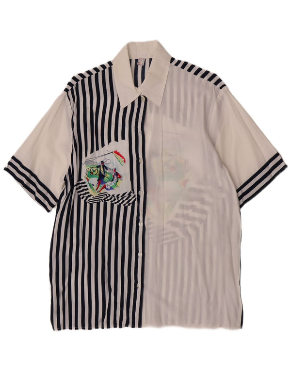 Camicetta vintage da donna trasparente con camicia trasparente UK 14 Medium White Striped Nautical