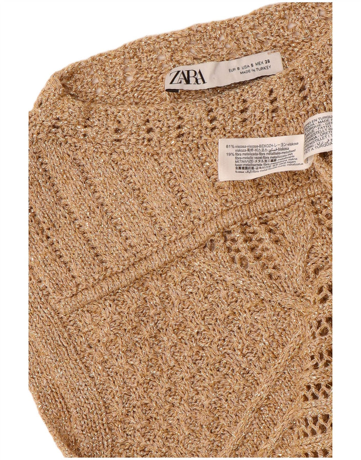 Canotta corta da donna ZARA UK 8 piccola in viscosa dorata