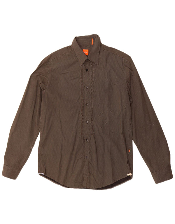 Camicia da uomo Hugo Boss in cotone maculato nero medio