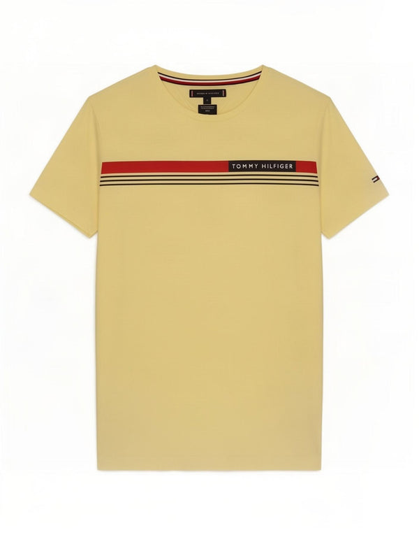 T-shirt da uomo Tommy Hilfiger Top in cotone a righe gialle medie