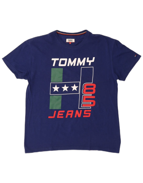 T-shirt grafica da uomo Tommy Hilfiger Top grande in cotone blu navy