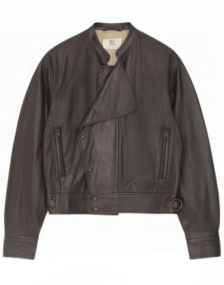 Giacca da motociclista in pelle vintage da uomo UK 48 4XL Nera