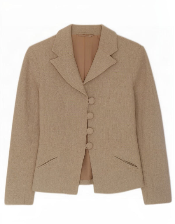 Giacca blazer vintage da donna a 4 bottoni UK 10 piccola beige