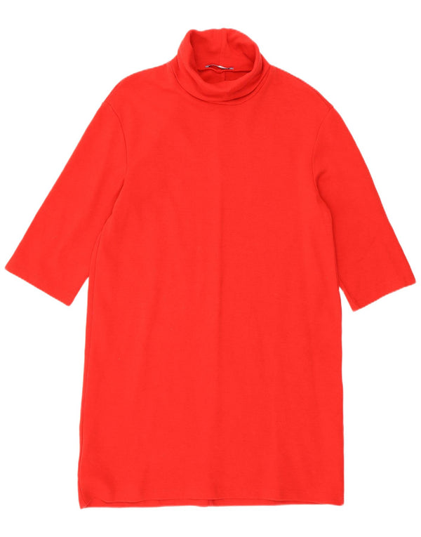 Abito maglione Zara da donna con collo alto e maniche a 3/4 UK 10 piccolo in cotone rosso