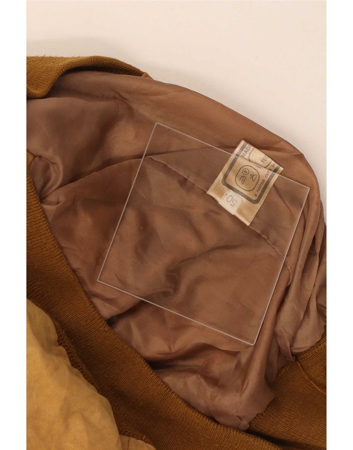 Giubbotto bomber vintage in pelle scamosciata da uomo IT 50 grande in pelle beige