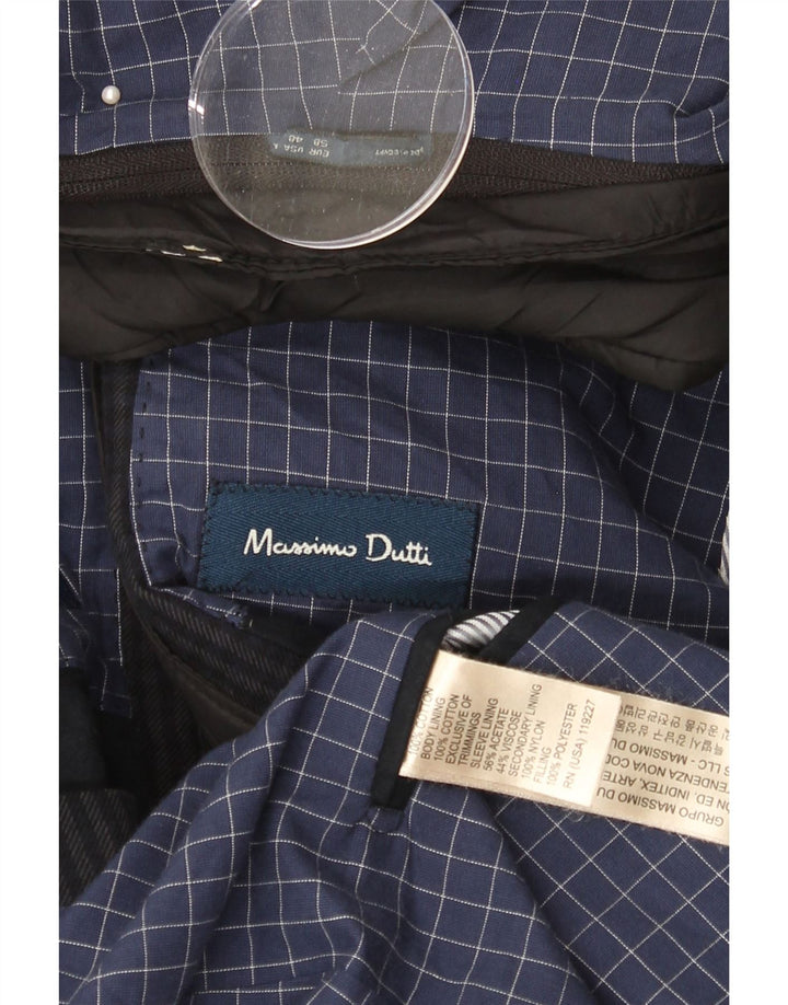 MASSIMO DUTTI Mens 3 Button Blazer Jacket EU 50 Large Navy Blue Check Vintage Massimo Dutti and Second-Hand Massimo Dutti from Messina Hembry 