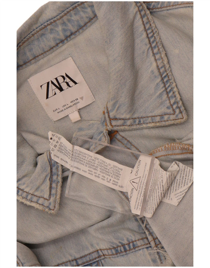 Tuta corta in denim oversize da donna Zara UK 16 grande cotone blu