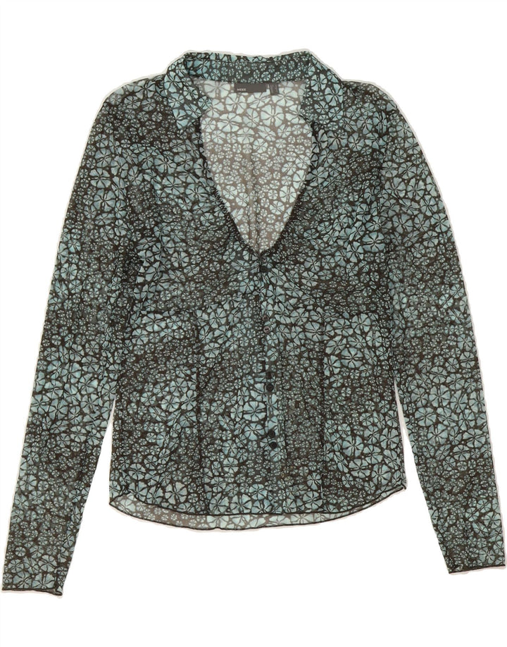 MEXX Womens Shirt Blouse UK 14 Large Blue Floral Vintage Mexx and Second-Hand Mexx from Messina Hembry 