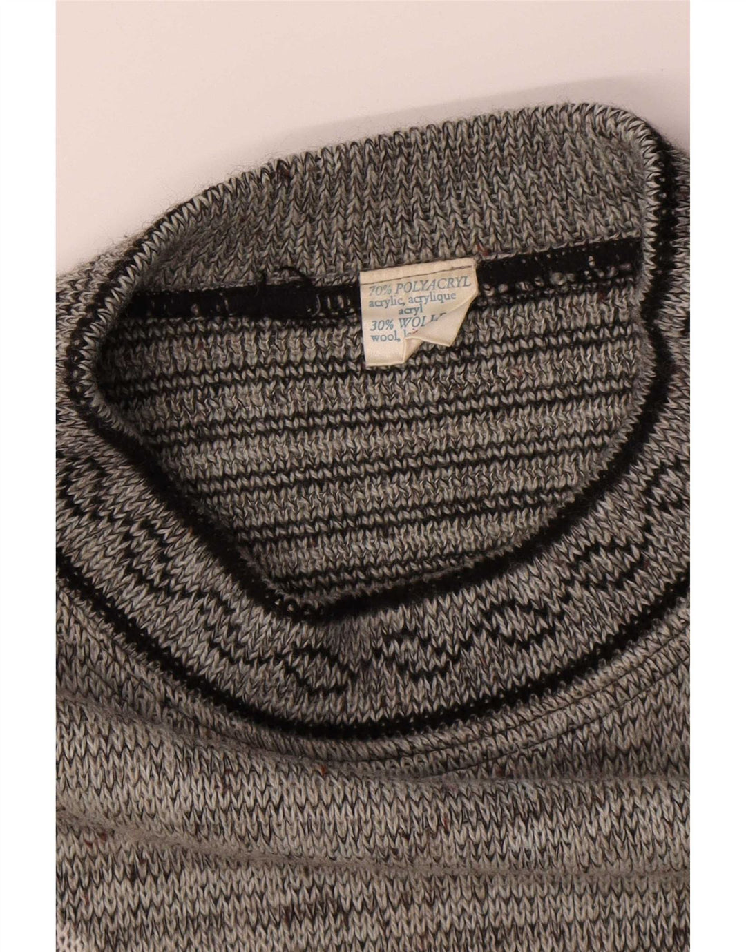 Maglione vintage da uomo girocollo IT 52/54 grande grigio geometrico