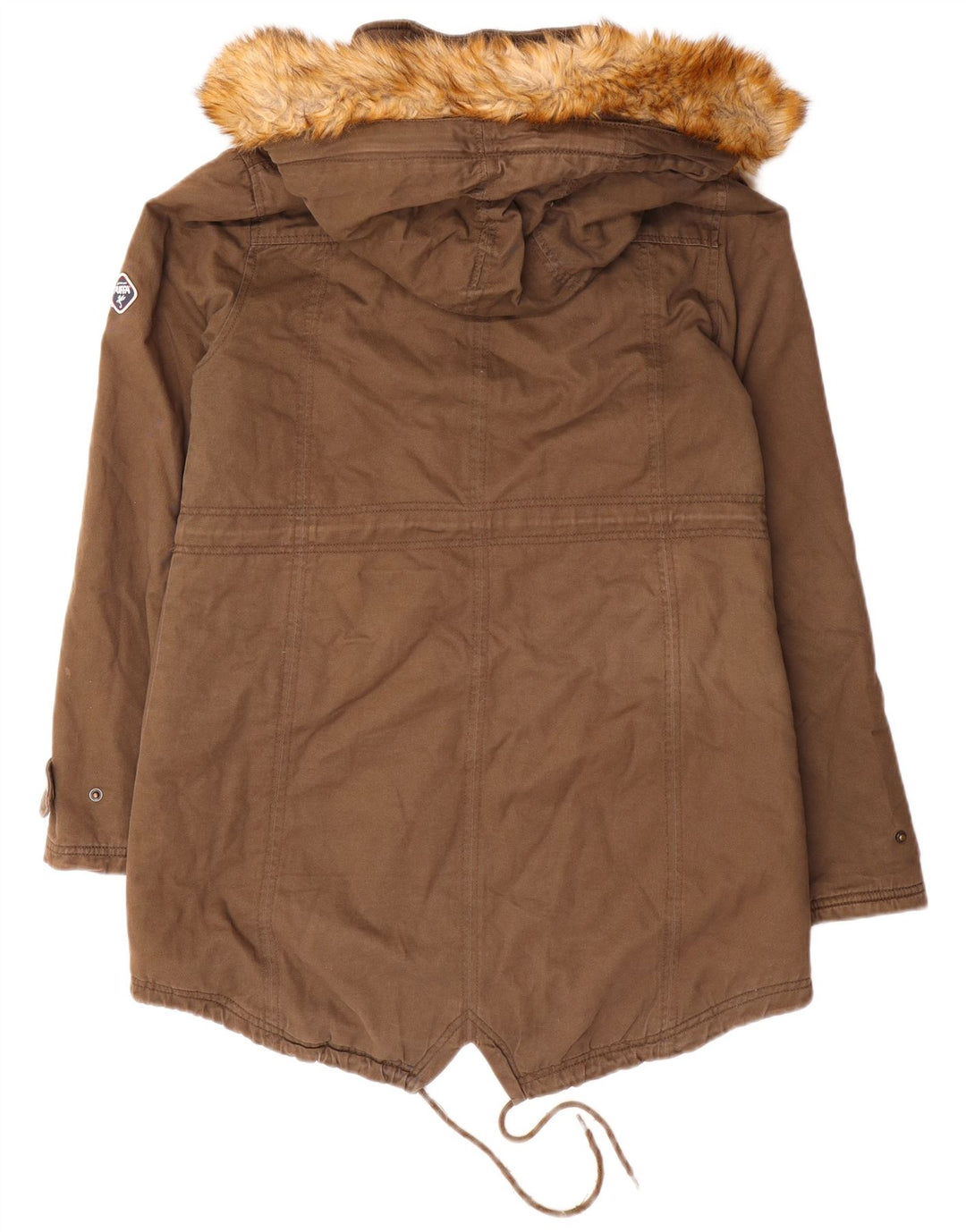 Giacca Parka con cappuccio da donna Puffa UK 14 grande cotone marrone