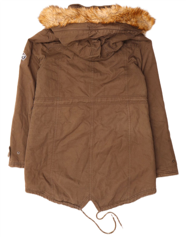 Giacca Parka con cappuccio da donna Puffa UK 14 grande cotone marrone
