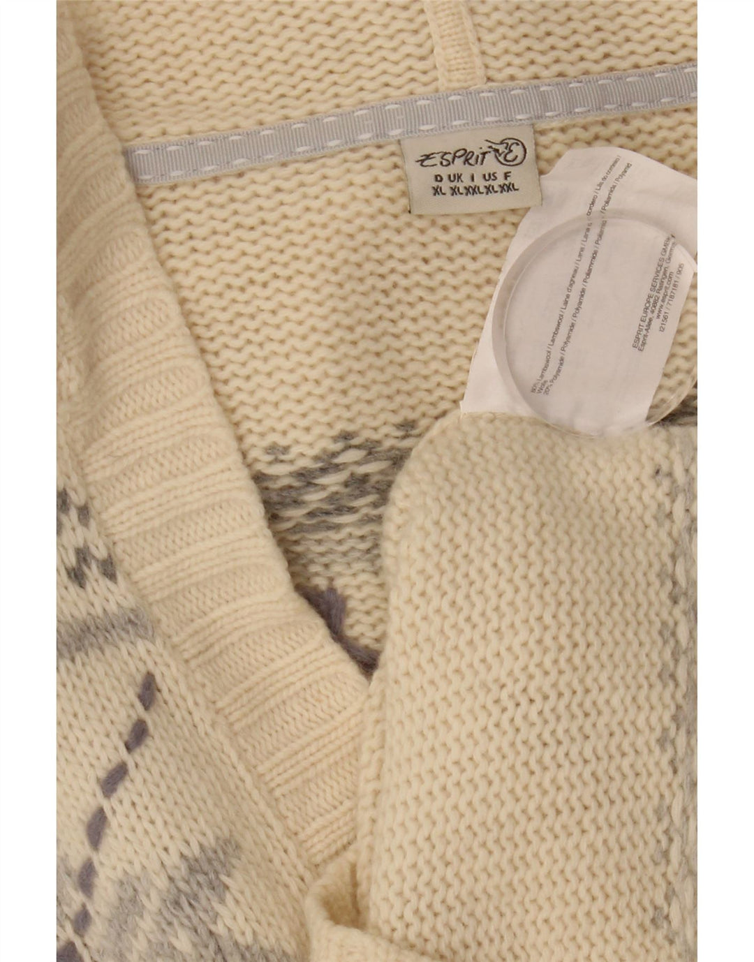 Maglione con cappuccio da donna ESPRIT UK 18 XL Lana Fair Isle beige