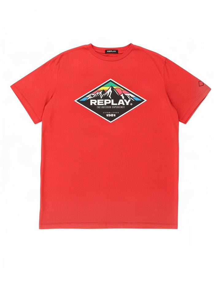 T-shirt grafica da uomo Replay Top 2XL in cotone rosso