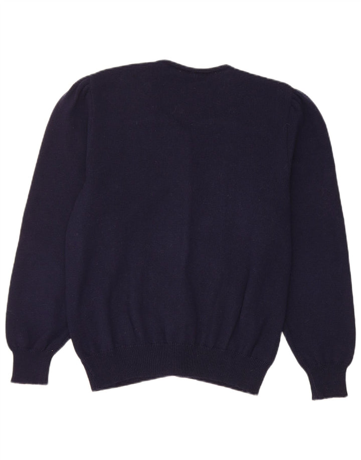 Maglione cardigan da donna vintage UK 14 medio blu navy