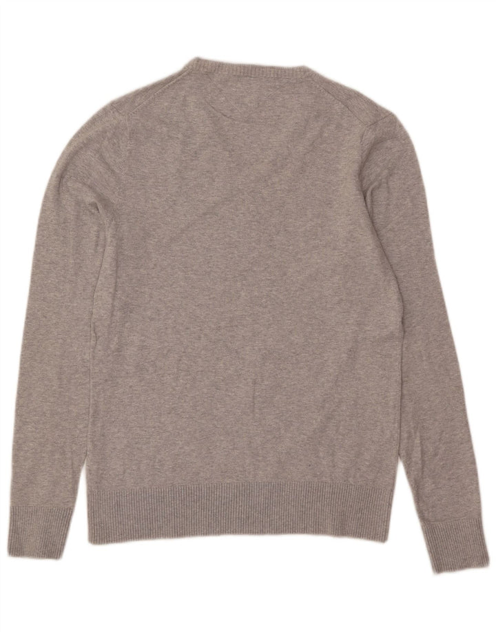 Maglione da uomo con scollo a V Tommy Hilfiger in cotone chiazzato grigio medio