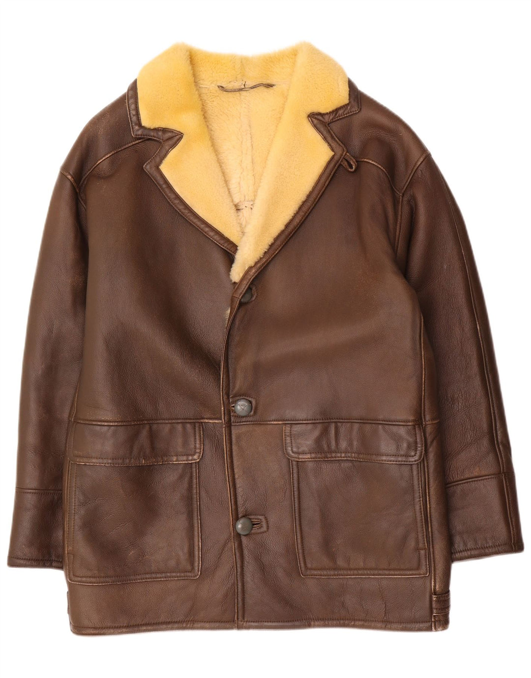 Cappotto vintage in shearling da uomo UK 40 grande marrone